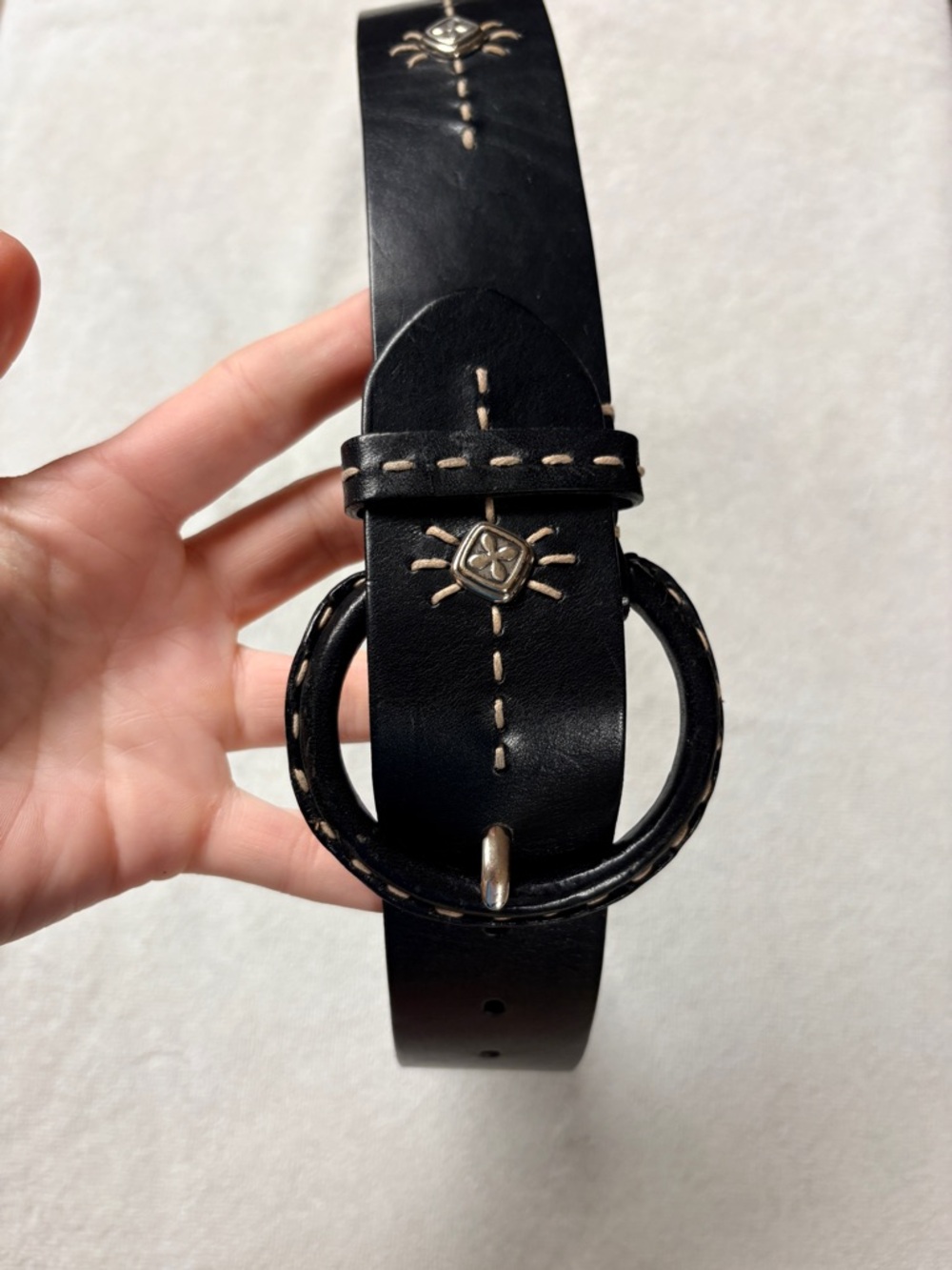 Brighton Black Leather Belt with Silver Studs
